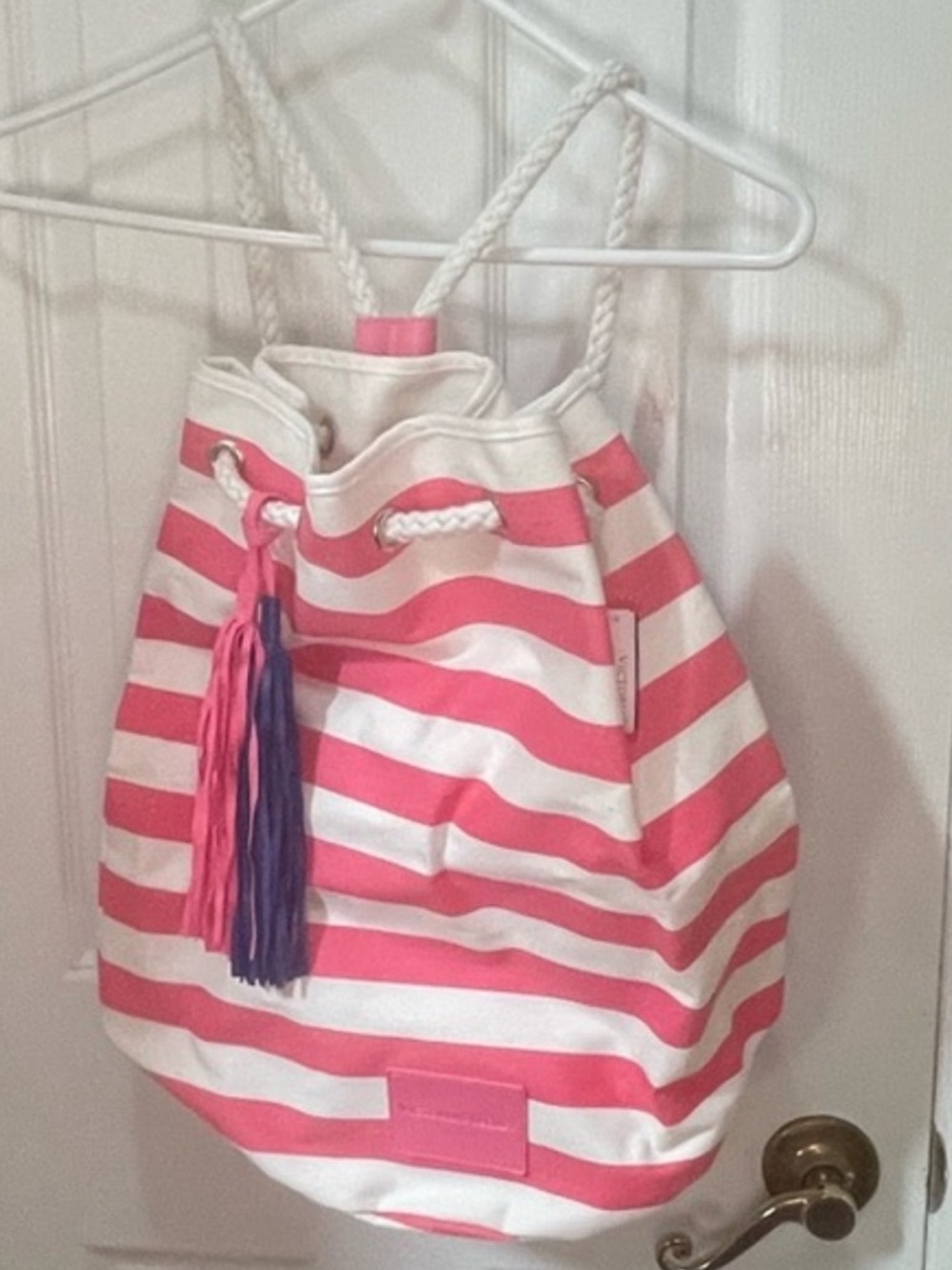 Victoria Secret Chic Pink and White Striped Backpack